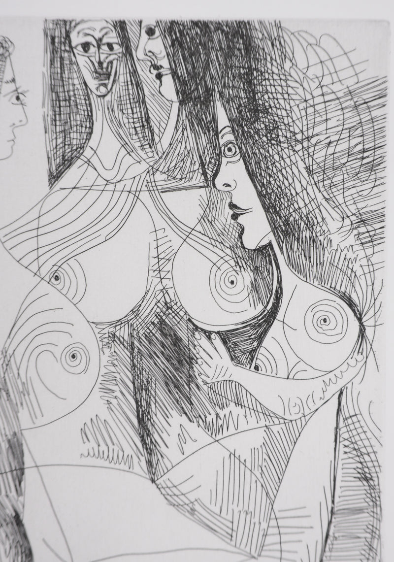 Pablo PICASSO : Les 156, Quatre femmes et tête rembranesque, Gravure originale signée