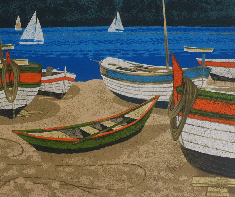 Yves GANNE : Barques au repos, Lithographie originale signée
