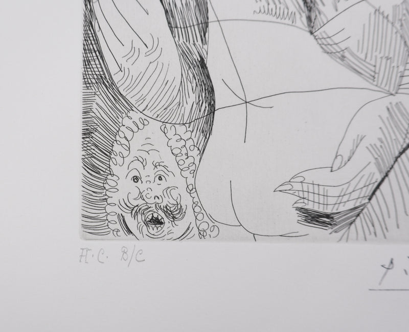 Pablo PICASSO : Les 156, Quatre femmes et tête rembranesque, Gravure originale signée