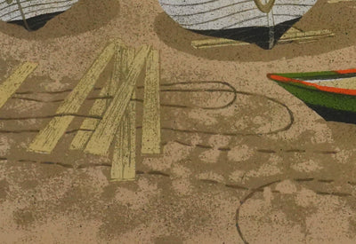 Yves GANNE : Barques au repos, Lithographie originale signée