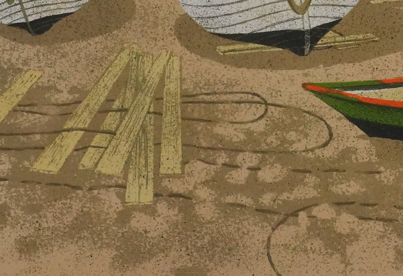 Yves GANNE : Barques au repos, Lithographie originale signée