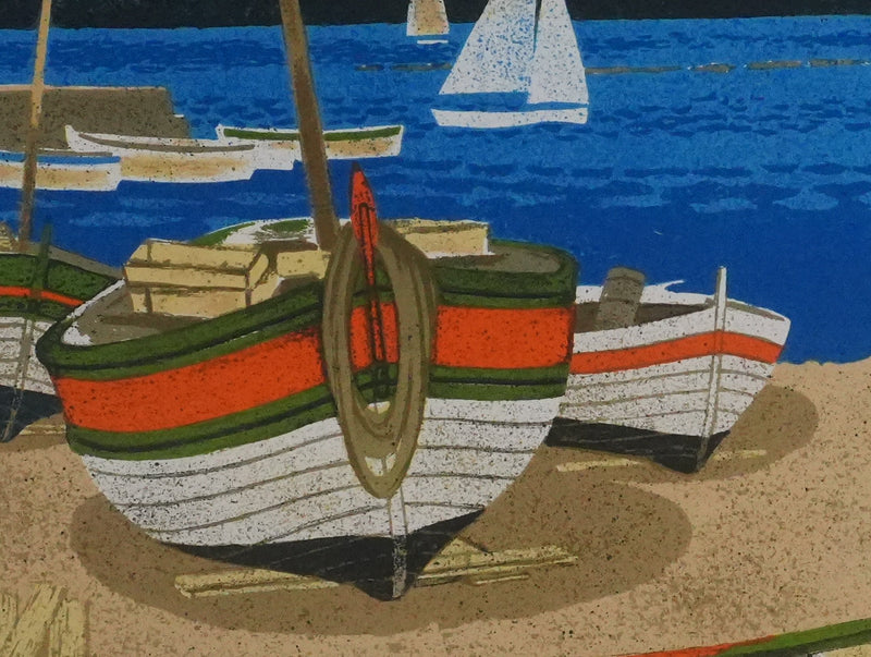 Yves GANNE : Barques au repos, Lithographie originale signée