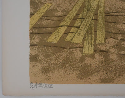 Yves GANNE : Barques au repos, Lithographie originale signée