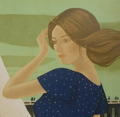 Yves GANNE : Jeune femme devant le voilier II, Lithographie originale signée