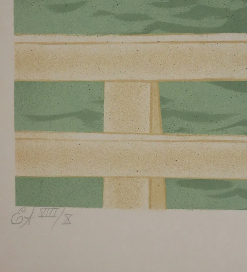 Yves GANNE : Jeune femme devant le voilier II, Lithographie originale signée