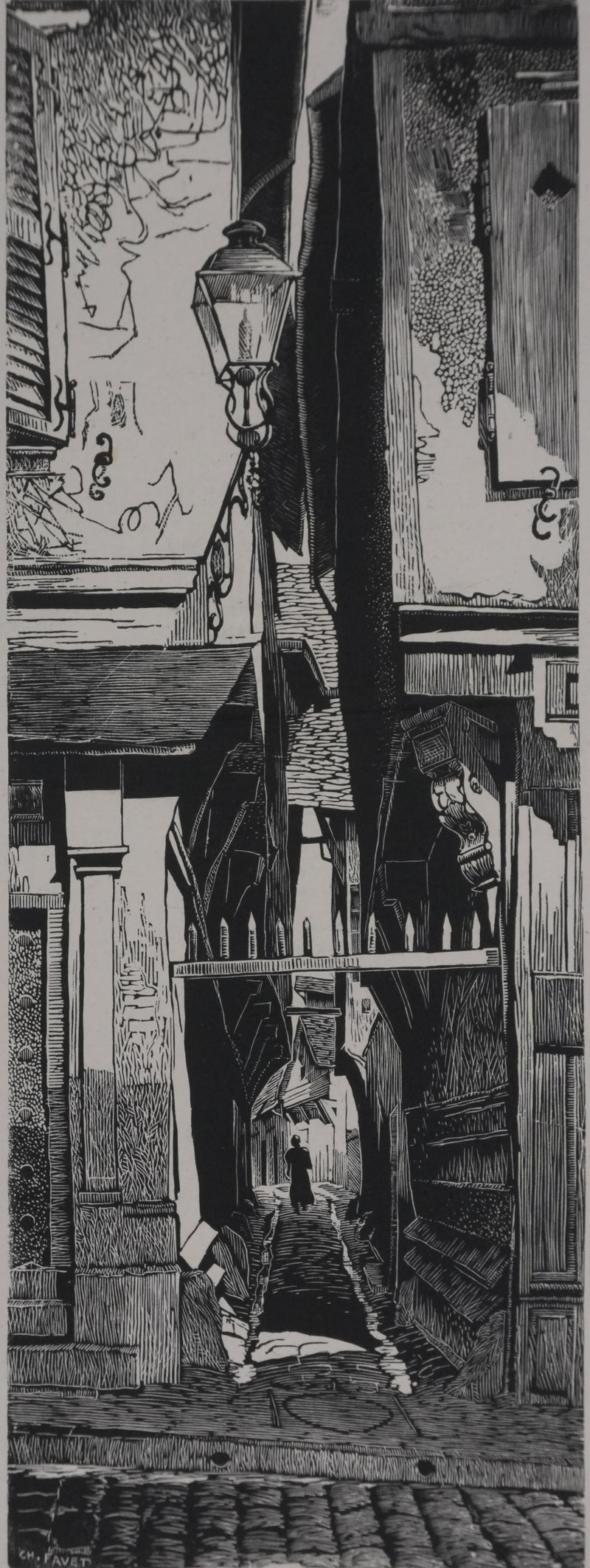 Charles FAVET : La rue des chats à Troyes, Gravure originale signée