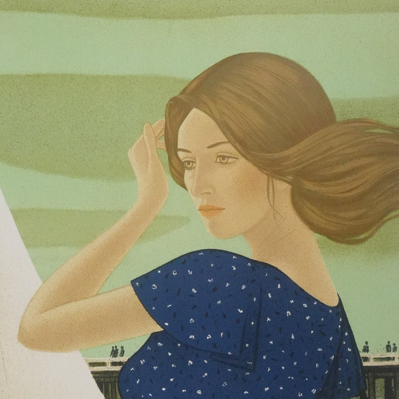 Yves GANNE : Jeune femme devant le voilier, Lithographie originale signée