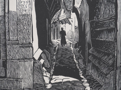 Charles FAVET : La rue des chats à Troyes, Gravure originale signée