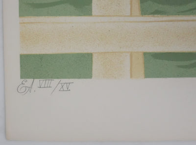 Yves GANNE : Jeune femme devant le voilier, Lithographie originale signée