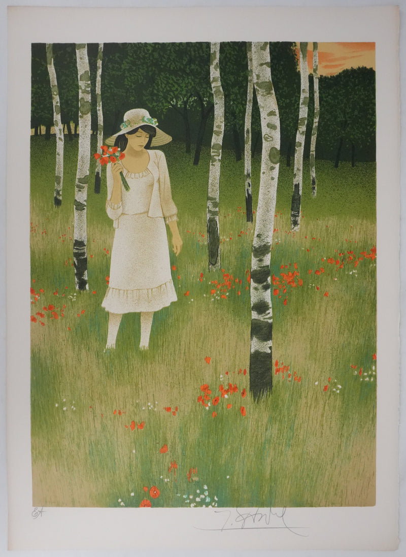 Yves GANNE : Balade à travers les coquelicots, Lithographie originale signée