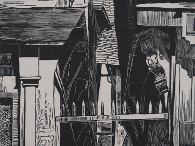 Charles FAVET : La rue des chats à Troyes, Gravure originale signée