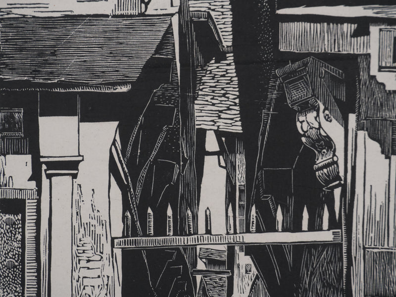 Charles FAVET : La rue des chats à Troyes, Gravure originale signée