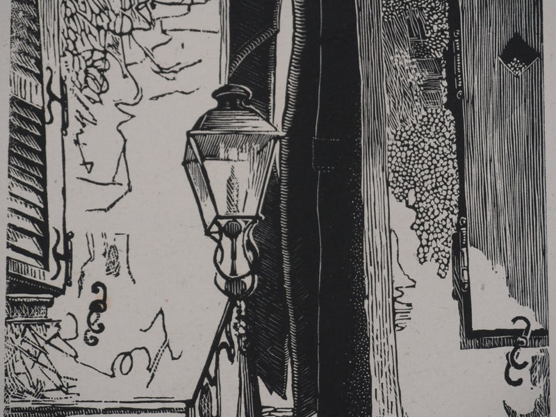 Charles FAVET : La rue des chats à Troyes, Gravure originale signée