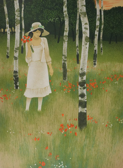 Yves GANNE : Balade à travers les coquelicots, Lithographie originale signée