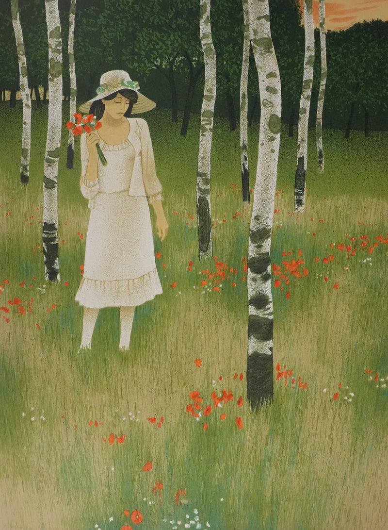 Yves GANNE : Balade à travers les coquelicots, Lithographie originale signée