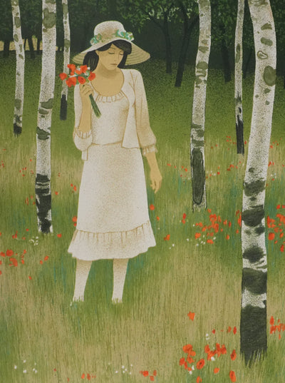 Yves GANNE : Balade à travers les coquelicots, Lithographie originale signée