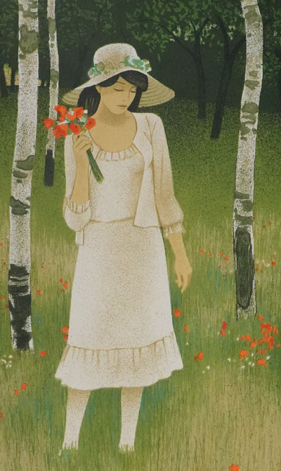 Yves GANNE : Balade à travers les coquelicots, Lithographie originale signée