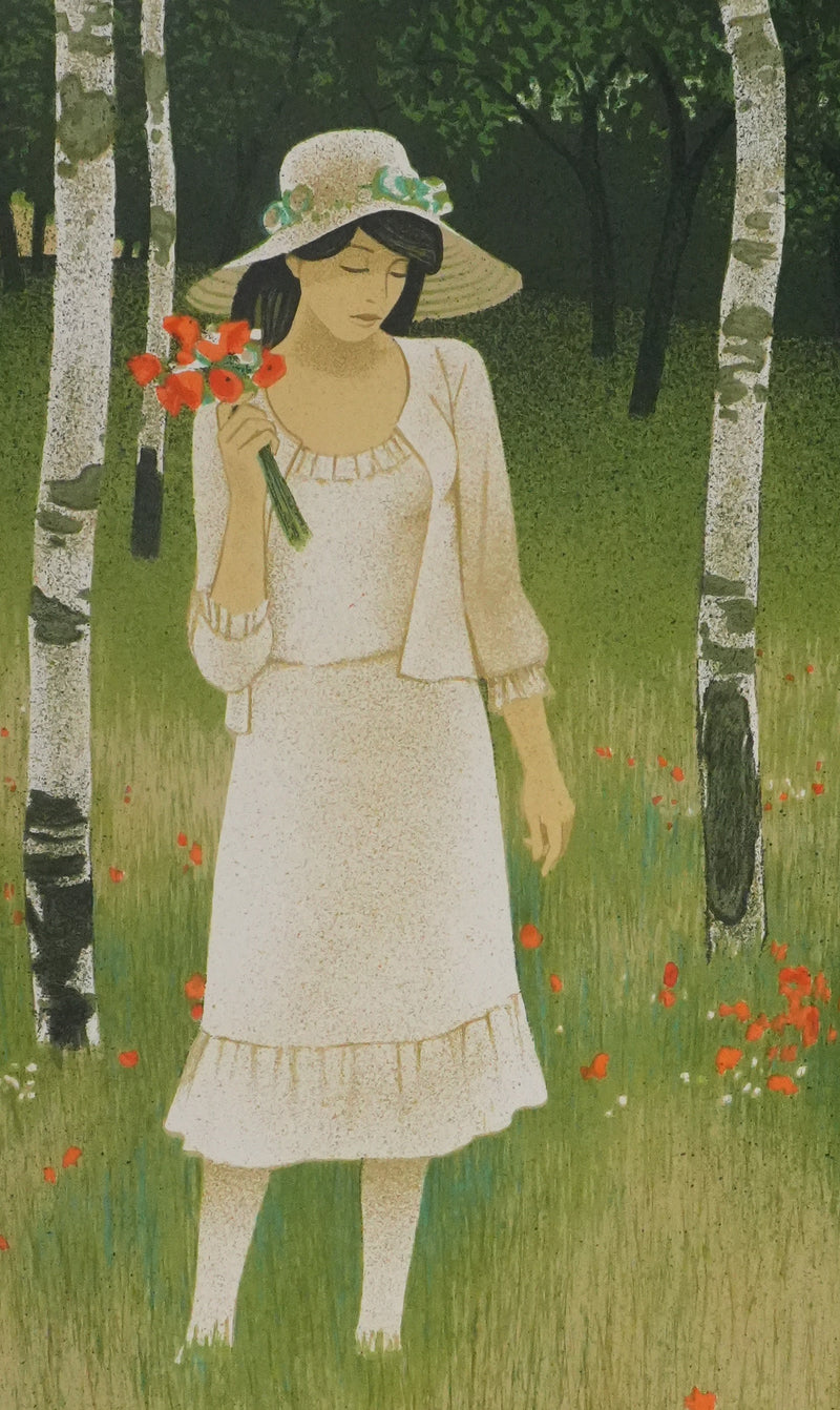 Yves GANNE : Balade à travers les coquelicots, Lithographie originale signée