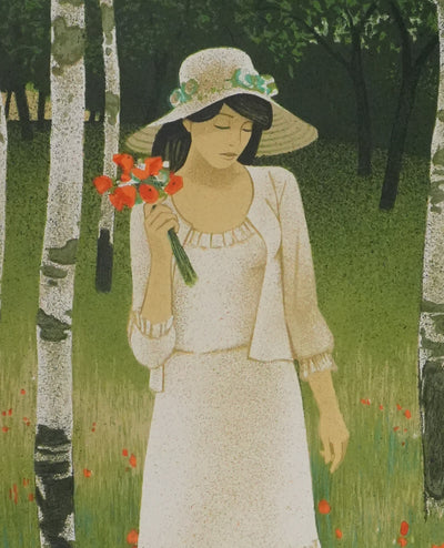 Yves GANNE : Balade à travers les coquelicots, Lithographie originale signée