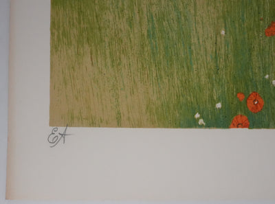 Yves GANNE : Balade à travers les coquelicots, Lithographie originale signée