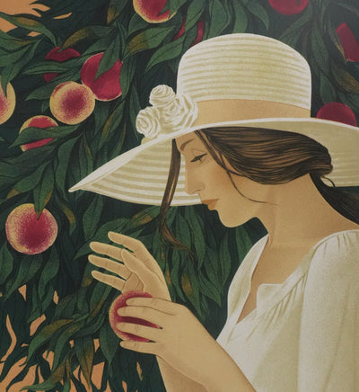 Yves GANNE : La cueillette des pêches, Lithographie originale signée