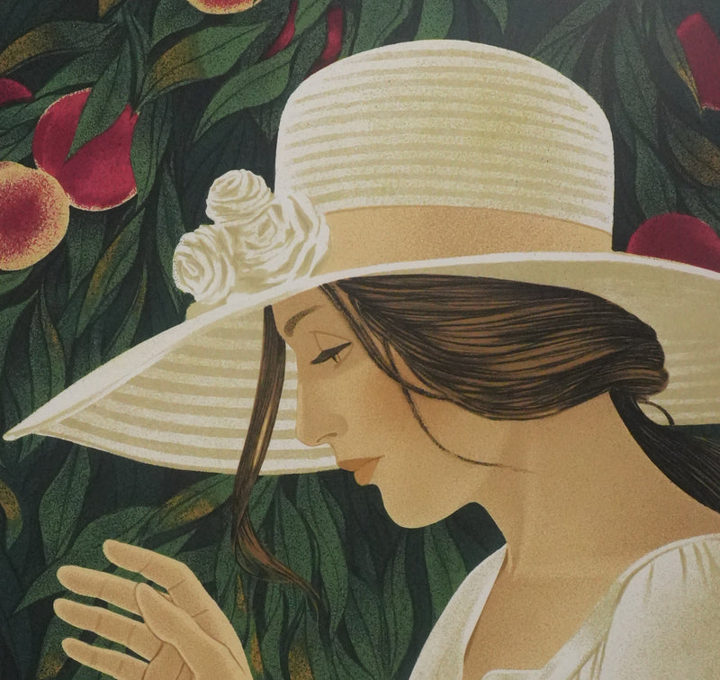 Yves GANNE : La cueillette des pêches, Lithographie originale signée