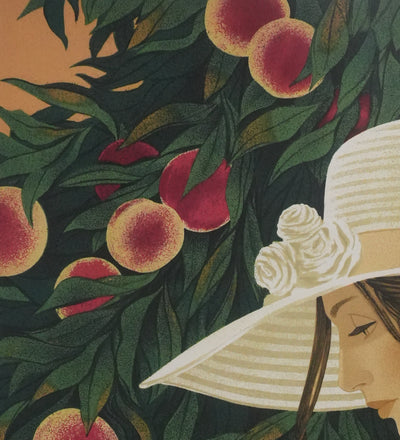 Yves GANNE : La cueillette des pêches, Lithographie originale signée