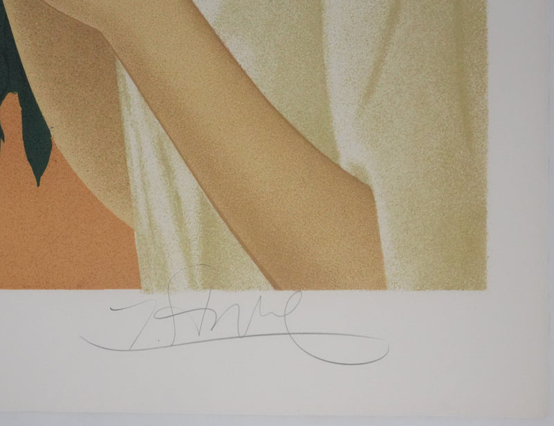 Yves GANNE : La cueillette des pêches, Lithographie originale signée