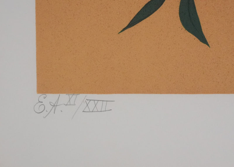 Yves GANNE : La cueillette des pêches, Lithographie originale signée