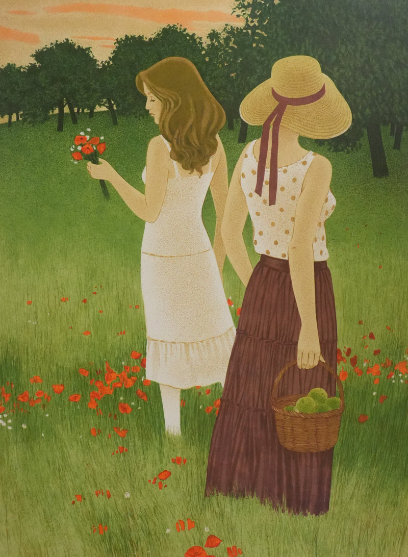 Yves GANNE : La cueillette des coquelicots II, Lithographie originale signée
