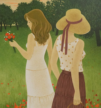 Yves GANNE : La cueillette des coquelicots II, Lithographie originale signée