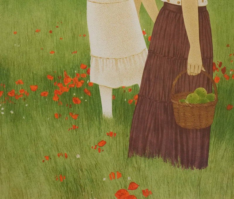 Yves GANNE : La cueillette des coquelicots II, Lithographie originale signée