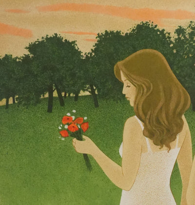 Yves GANNE : La cueillette des coquelicots II, Lithographie originale signée