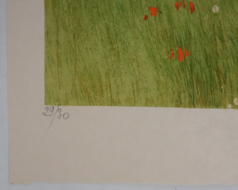 Yves GANNE : La cueillette des coquelicots II, Lithographie originale signée
