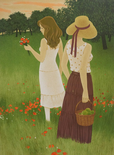 Yves GANNE : La cueillette des coquelicots, Lithographie originale signée