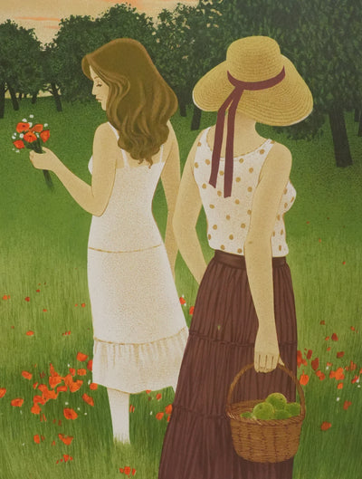 Yves GANNE : La cueillette des coquelicots, Lithographie originale signée