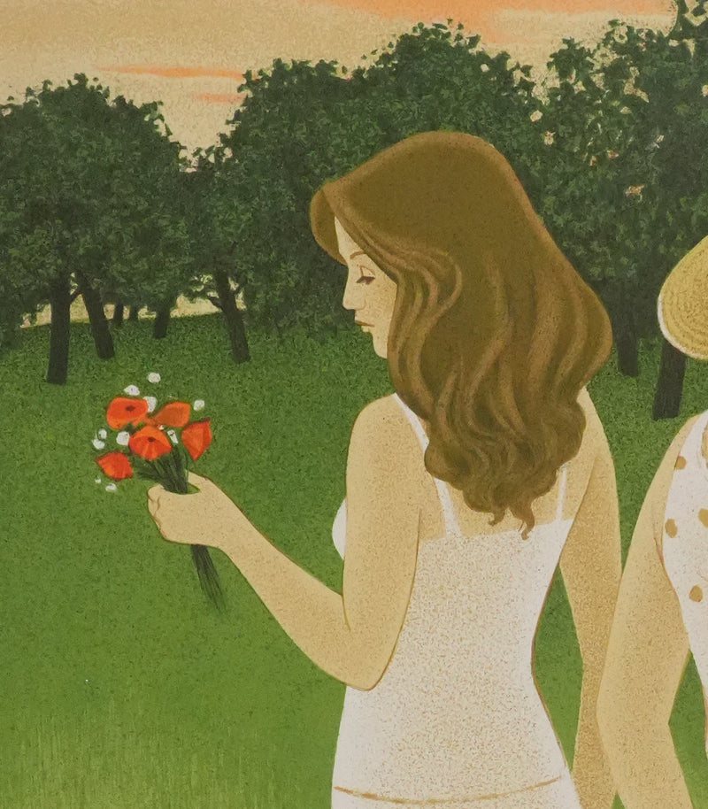 Yves GANNE : La cueillette des coquelicots, Lithographie originale signée