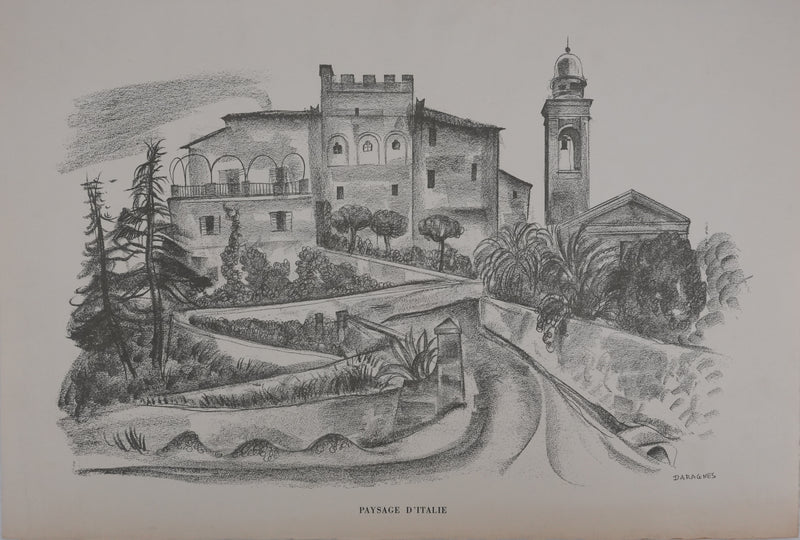 Jean-Gabriel DARAGNES : Palais italien, Lithographie originale signée