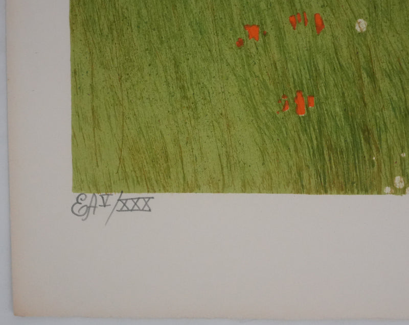 Yves GANNE : La cueillette des coquelicots, Lithographie originale signée