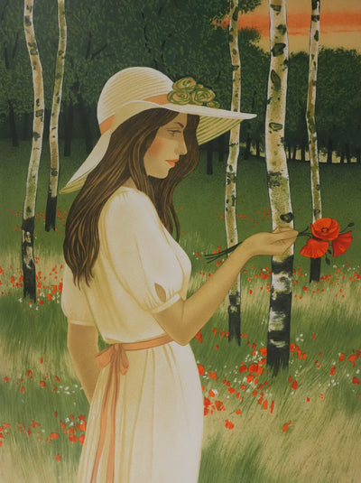 Yves GANNE : Le coquelicot dans les mains, Lithographie originale signée