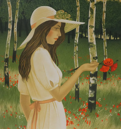 Yves GANNE : Le coquelicot dans les mains, Lithographie originale signée