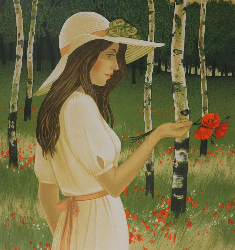 Yves GANNE : Le coquelicot dans les mains, Lithographie originale signée