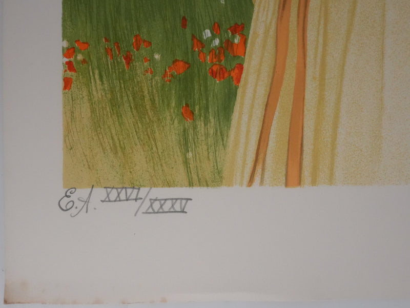 Yves GANNE : Le coquelicot dans les mains, Lithographie originale signée