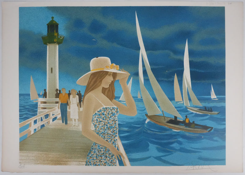 Yves GANNE : La jetée à Deauville, Lithographie originale signée