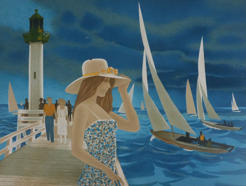 Yves GANNE : La jetée à Deauville, Lithographie originale signée