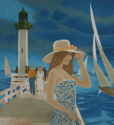 Yves GANNE : La jetée à Deauville, Lithographie originale signée