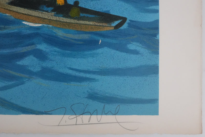 Yves GANNE : La jetée à Deauville, Lithographie originale signée