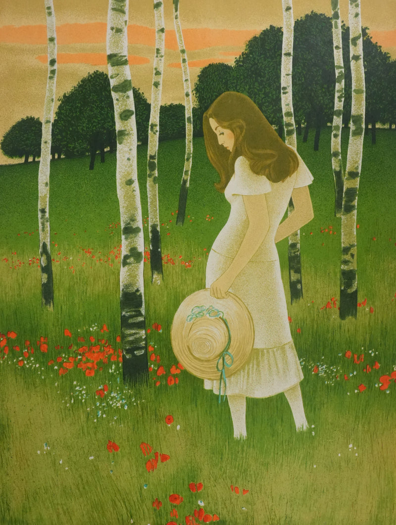 Yves GANNE : Femme au chapeau II, Lithographie originale signée