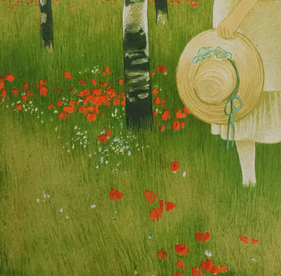 Yves GANNE : Femme au chapeau II, Lithographie originale signée