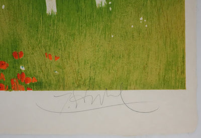 Yves GANNE : Femme au chapeau II, Lithographie originale signée